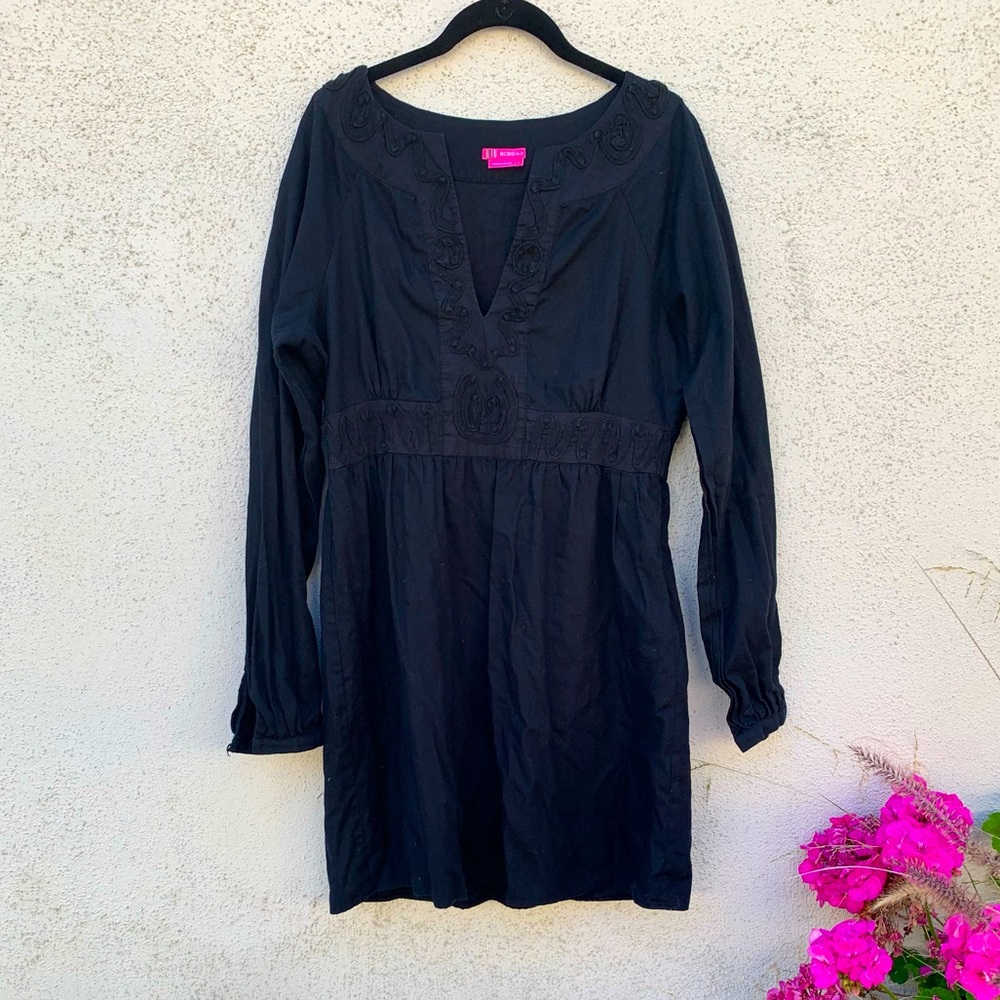 Black Long Sleeve 60s-Style Shift Dress size L